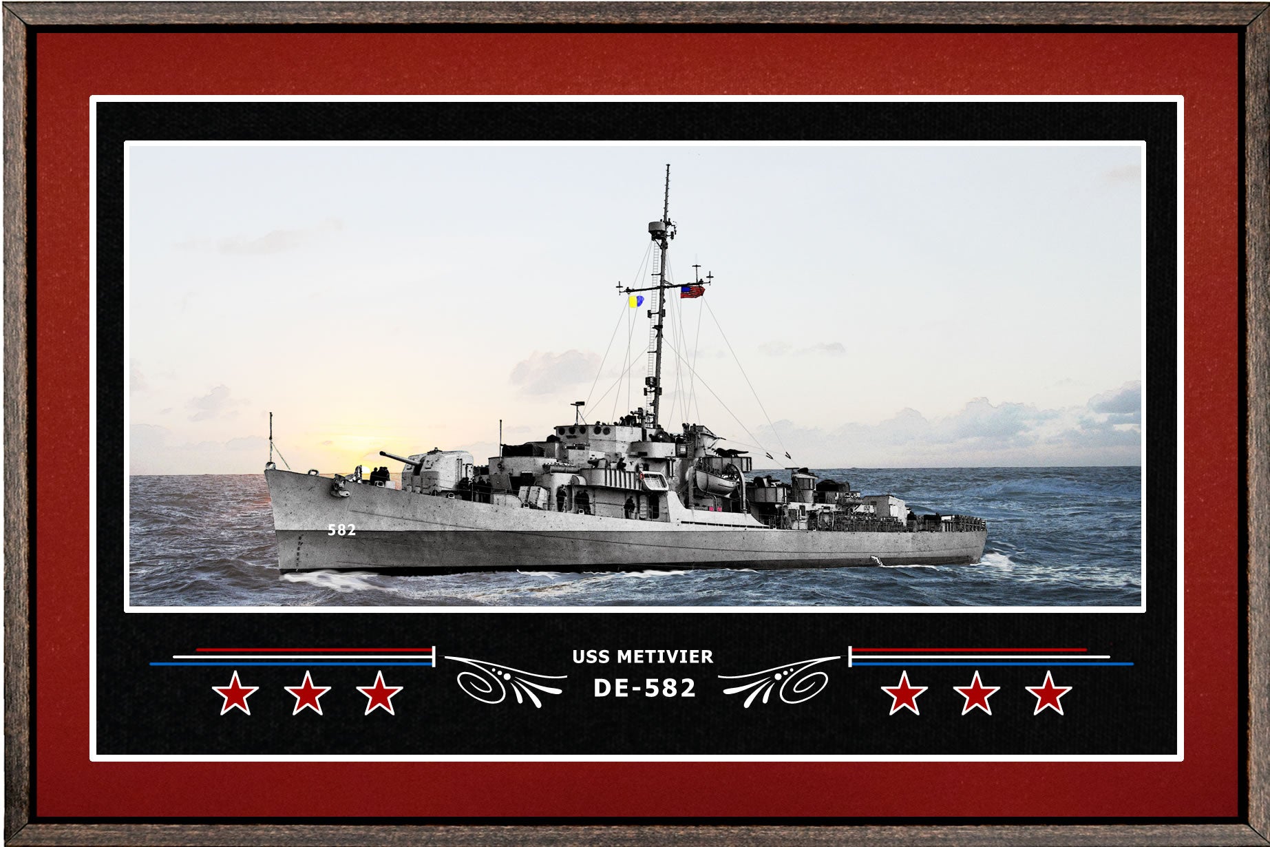 USS METIVIER DE 582 BOX FRAMED CANVAS ART BURGUNDY