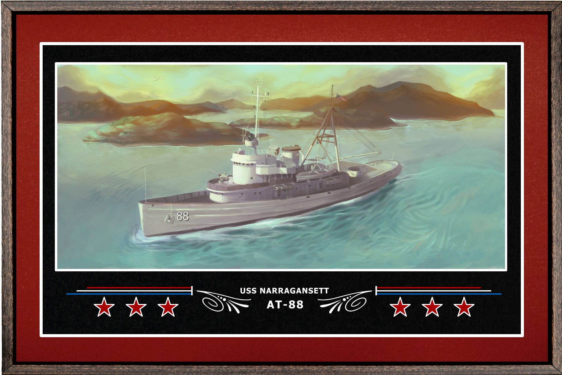 USS NARRAGANSETT AT 88 BOX FRAMED CANVAS ART BURGUNDY