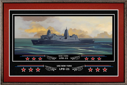 USS NEW YORK LPD 21 BOX FRAMED CANVAS ART BURGUNDY