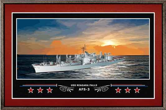 USS NIAGARA FALLS AFS 3 BOX FRAMED CANVAS ART BURGUNDY