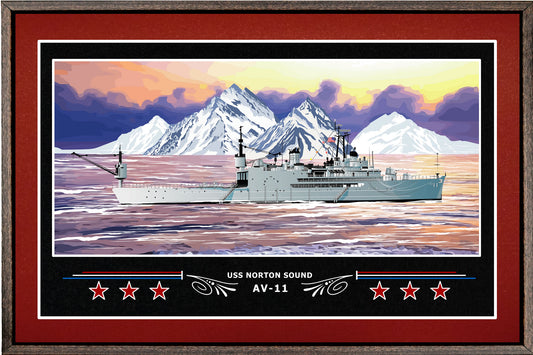 USS NORTON SOUND AV 11 BOX FRAMED CANVAS ART BURGUNDY