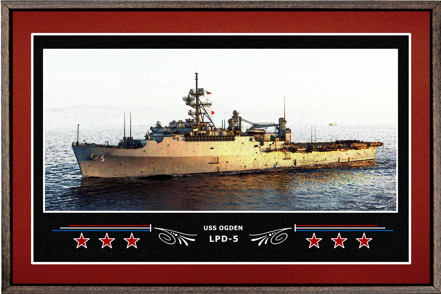 USS OGDEN LPD 5 BOX FRAMED CANVAS ART BURGUNDY