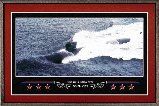 USS OKLAHOMA CITY SSN 723 BOX FRAMED CANVAS ART BURGUNDY