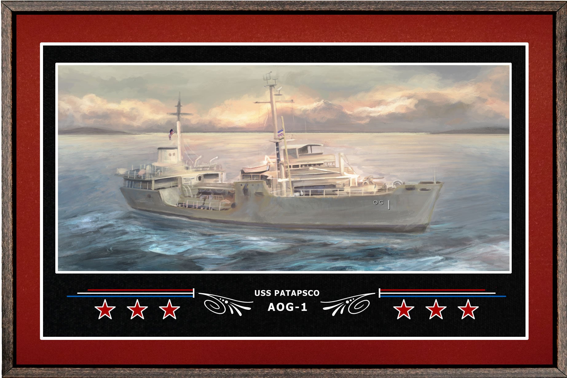 USS PATAPSCO AOG 1 BOX FRAMED CANVAS ART BURGUNDY