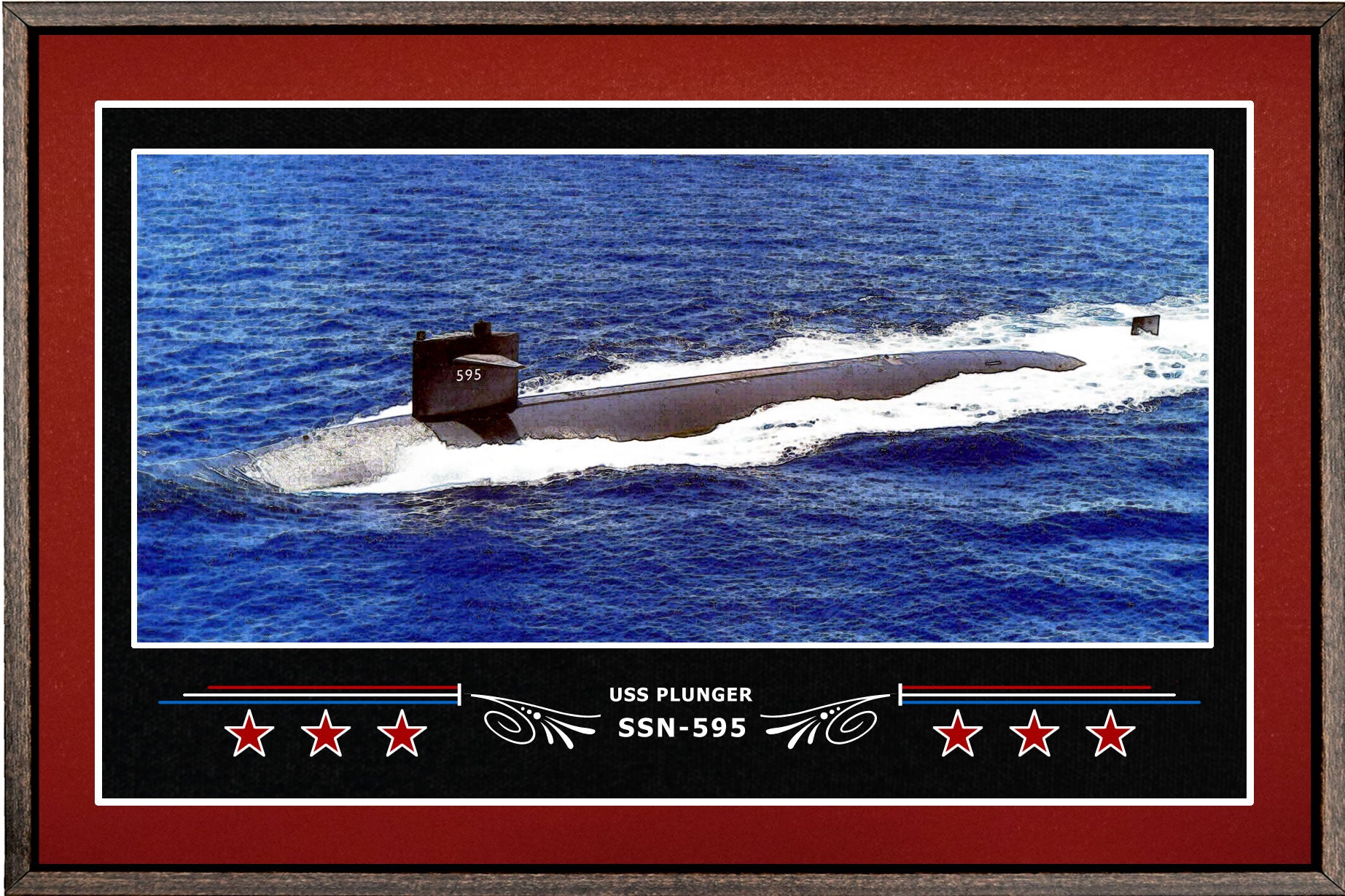 USS PLUNGER SSN 595 BOX FRAMED CANVAS ART BURGUNDY