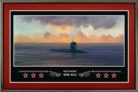 USS PUFFER SSN 652 BOX FRAMED CANVAS ART BURGUNDY