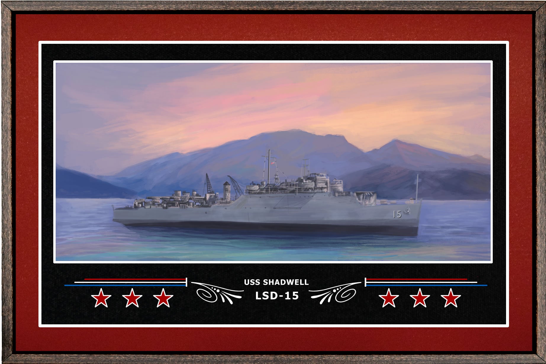 USS SHADWELL LSD 15 BOX FRAMED CANVAS ART BURGUNDY