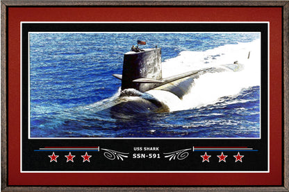 USS SHARK SSN 591 BOX FRAMED CANVAS ART BURGUNDY