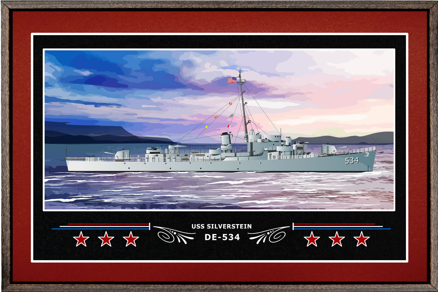 USS SILVERSTEIN DE 534 BOX FRAMED CANVAS ART BURGUNDY