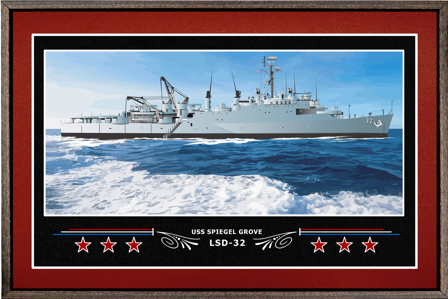 USS SPIEGEL GROVE LSD 32 BOX FRAMED CANVAS ART BURGUNDY