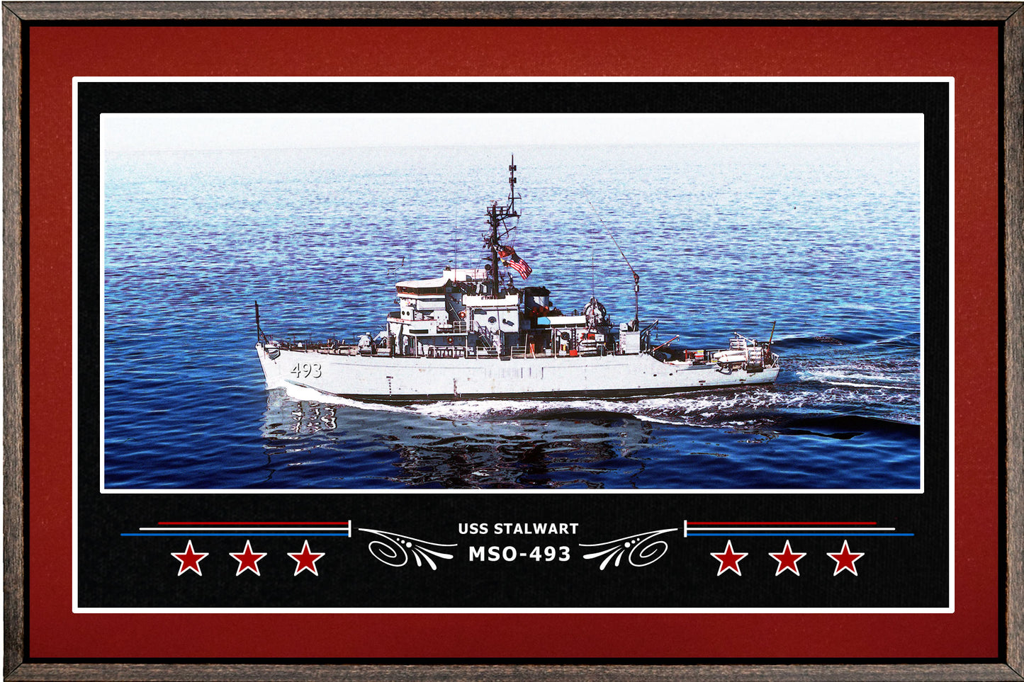 USS STALWART MSO 493 BOX FRAMED CANVAS ART BURGUNDY