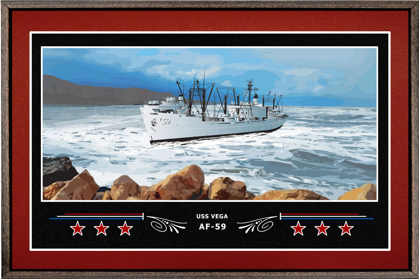 USS VEGA AF 59 BOX FRAMED CANVAS ART BURGUNDY