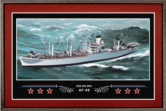 USS ZELIMA AF 49 BOX FRAMED CANVAS ART BURGUNDY