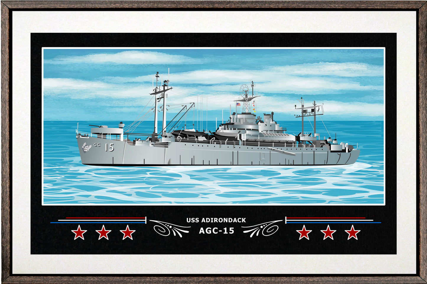 USS ADIRONDACK AGC 15 BOX FRAMED CANVAS ART WHITE