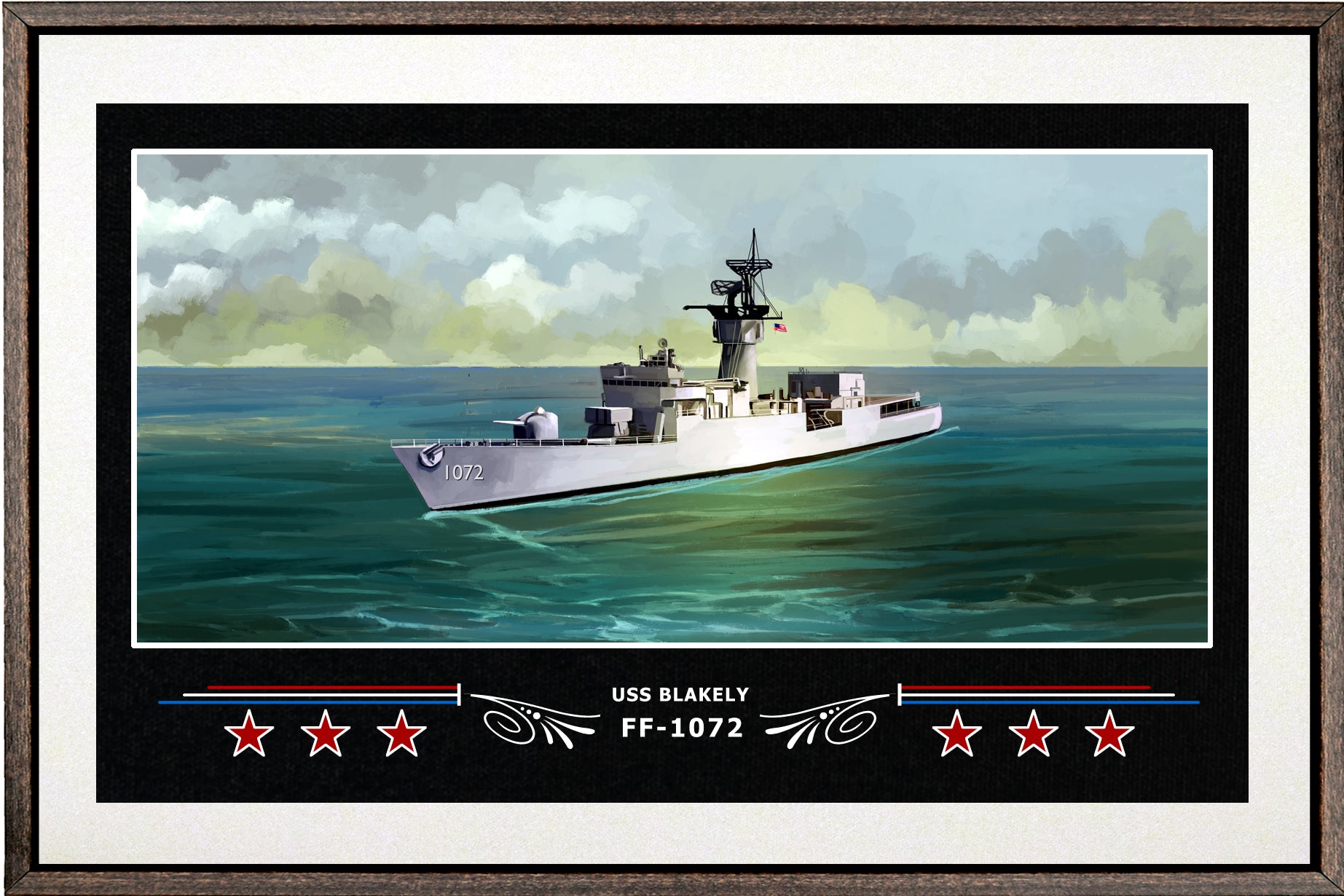 USS BLAKELY FF 1072 BOX FRAMED CANVAS ART WHITE