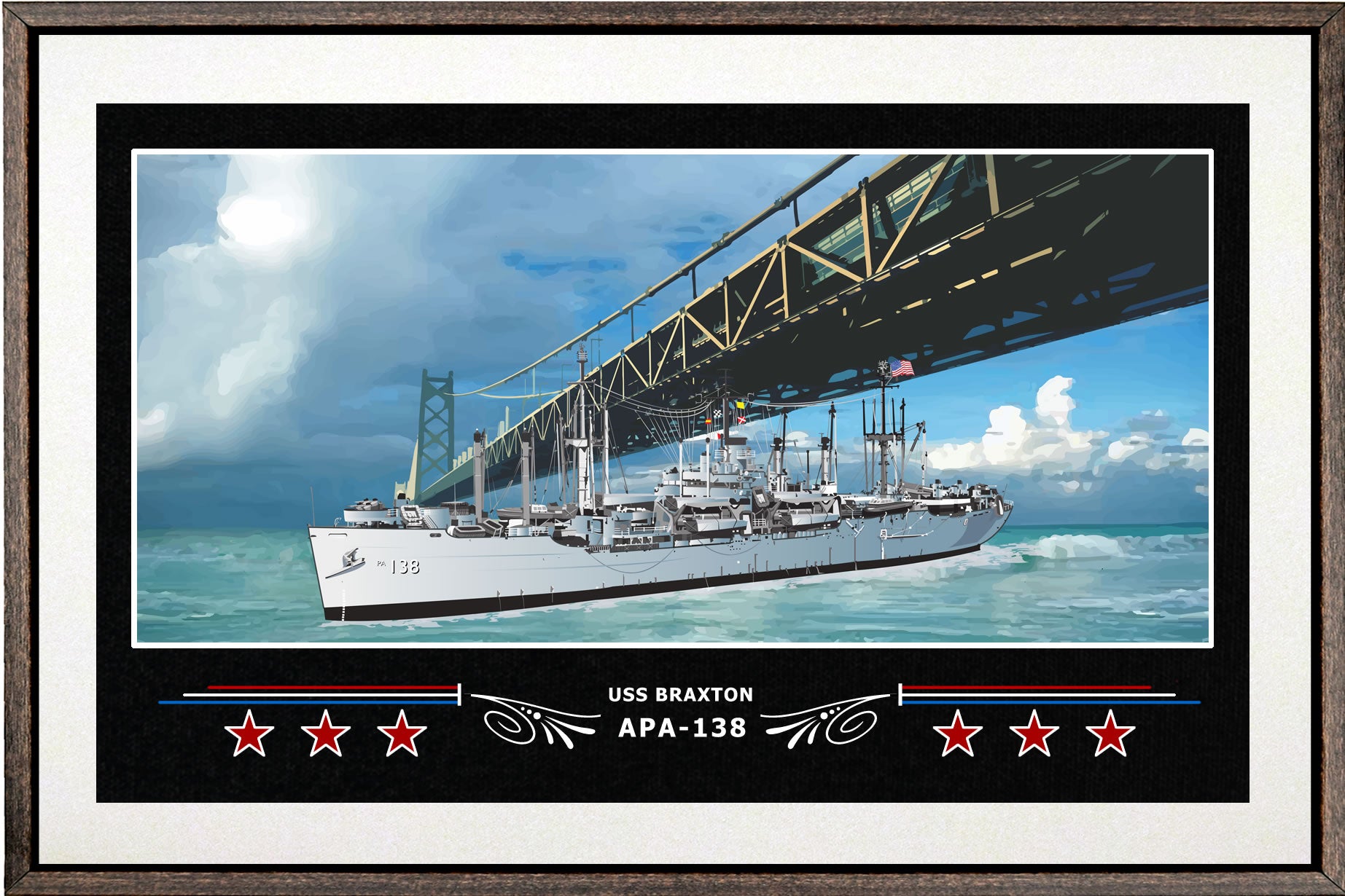 USS BRAXTON APA 138 BOX FRAMED CANVAS ART WHITE