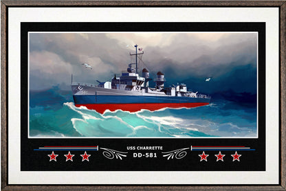 USS CHARRETTE DD 581 BOX FRAMED CANVAS ART WHITE