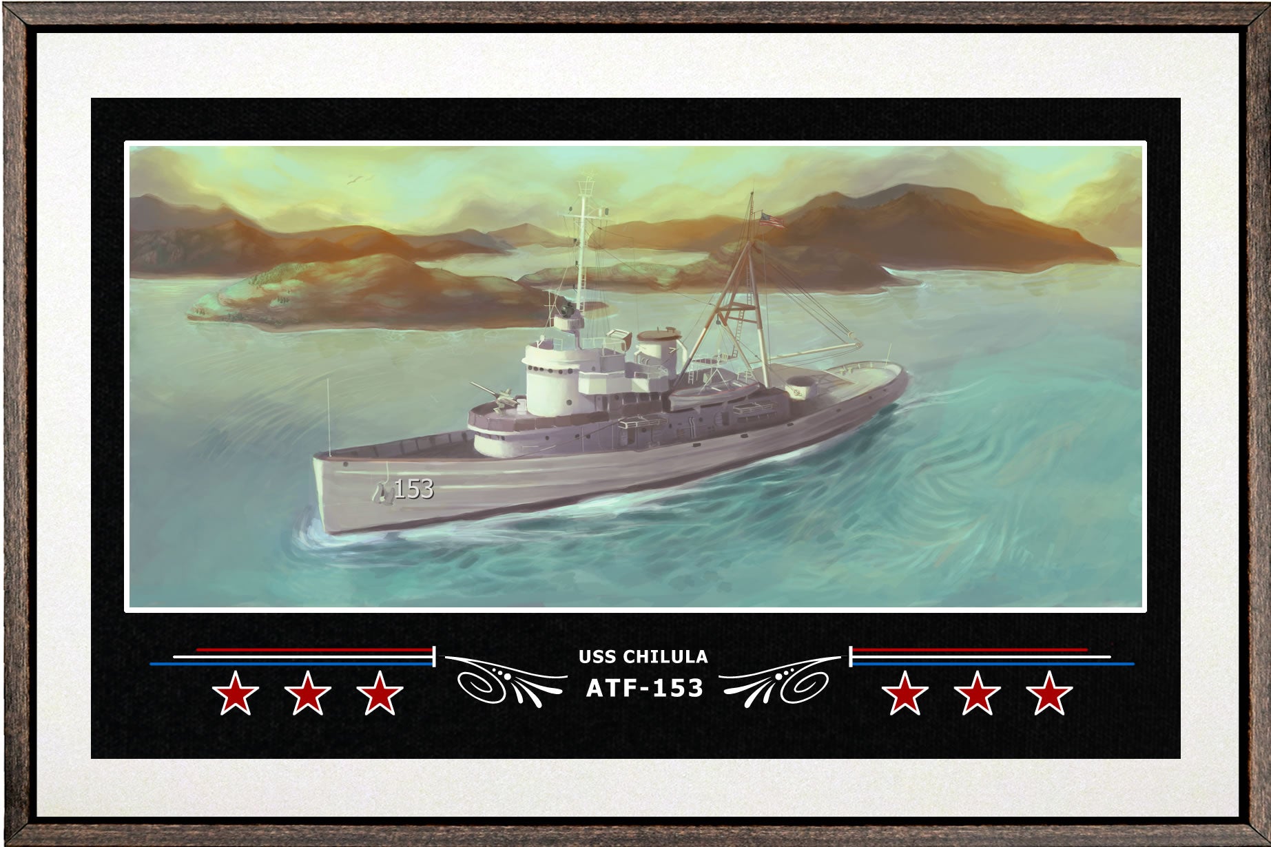 USS CHILULA ATF 153 BOX FRAMED CANVAS ART WHITE