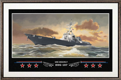 USS GRAVELY DDG 107 BOX FRAMED CANVAS ART WHITE