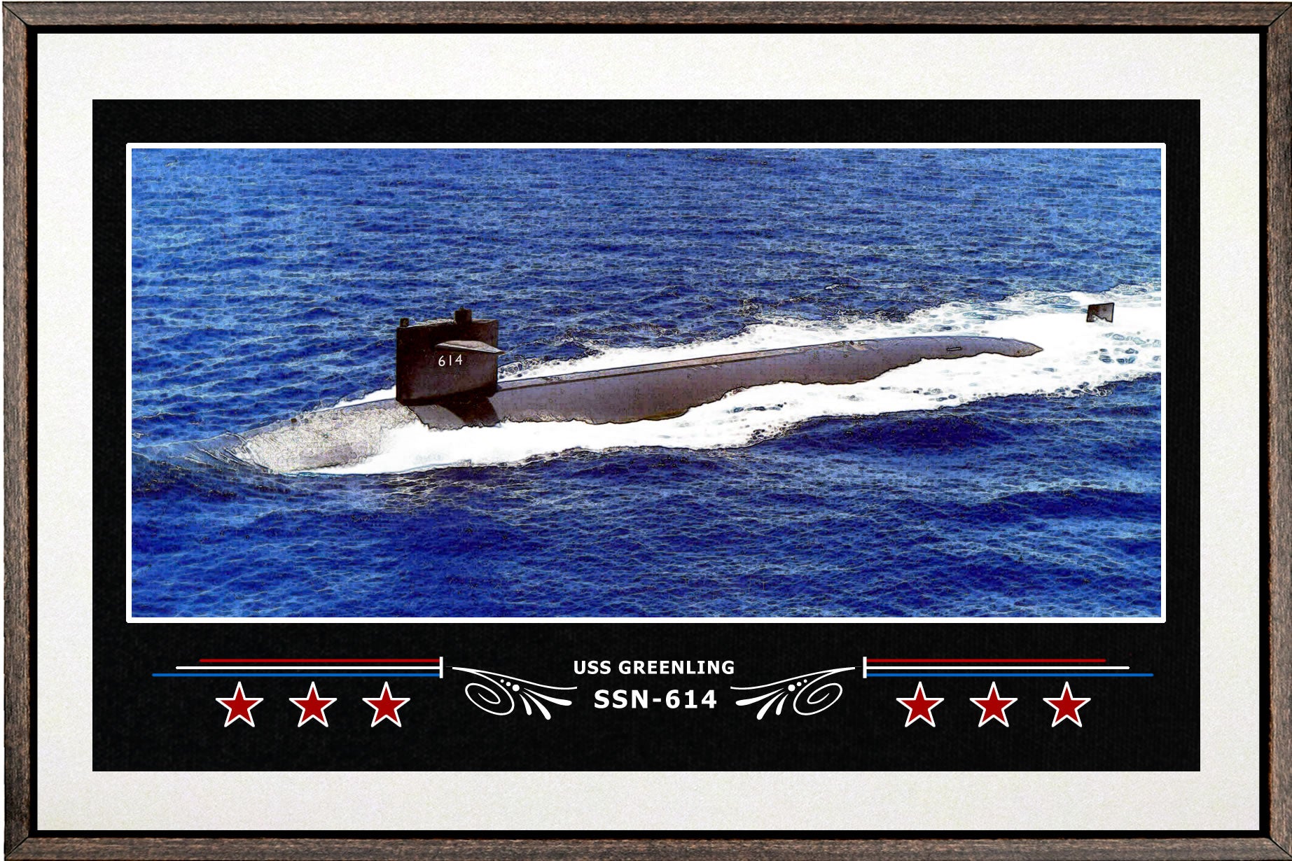 USS GREENLING SSN 614 BOX FRAMED CANVAS ART WHITE