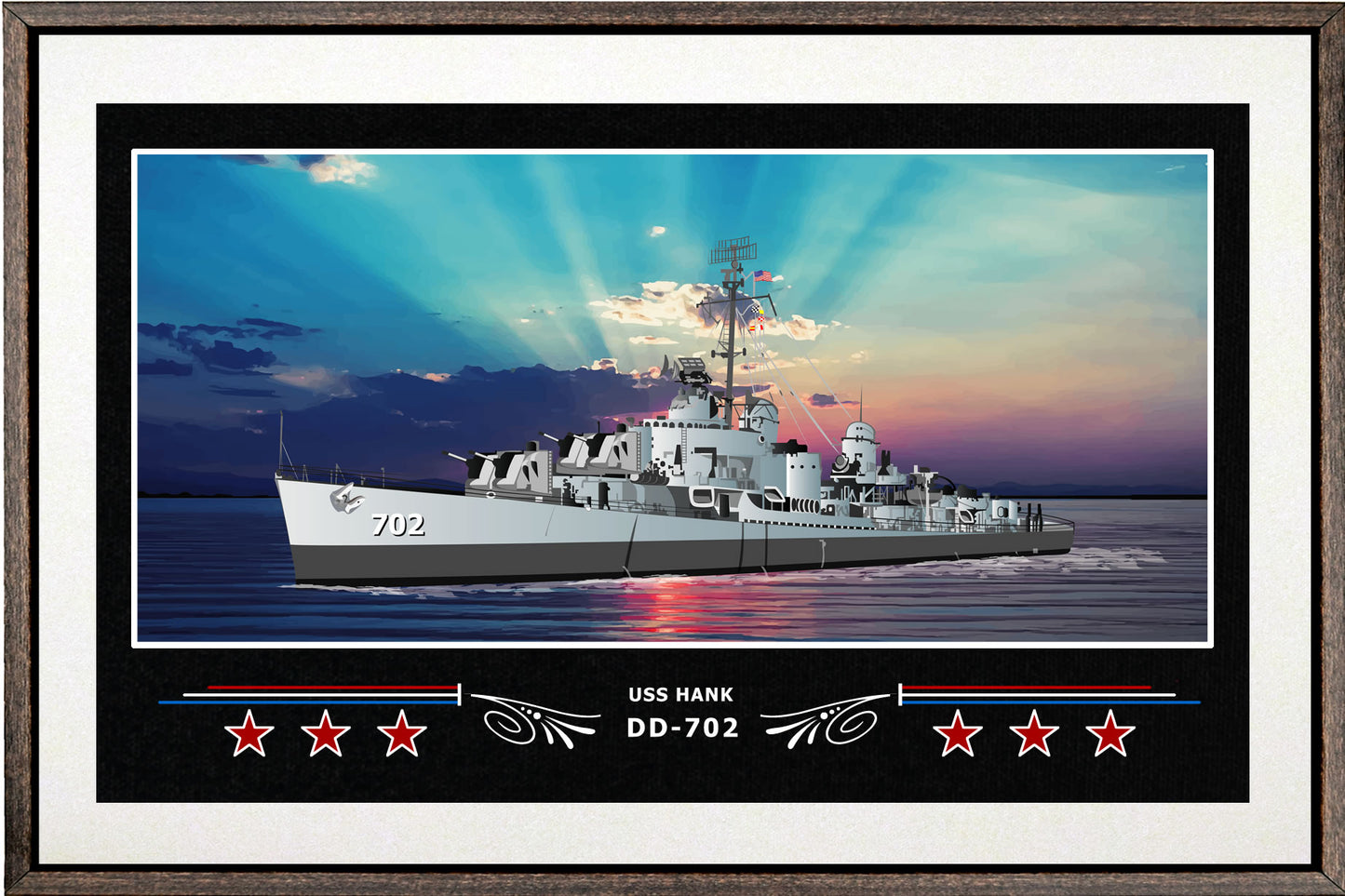 USS HANK DD 702 BOX FRAMED CANVAS ART WHITE