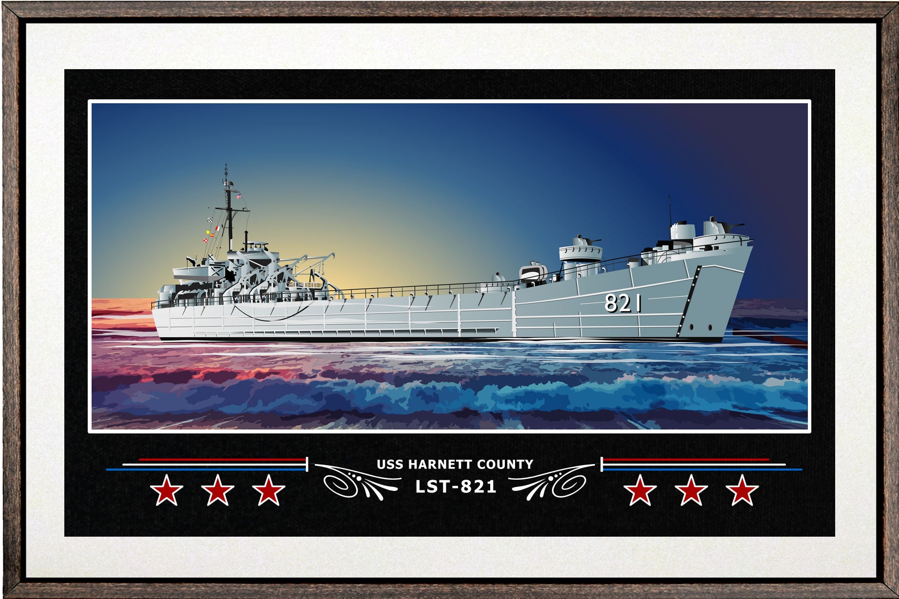 USS HARNETT COUNTY LST 821 BOX FRAMED CANVAS ART WHITE