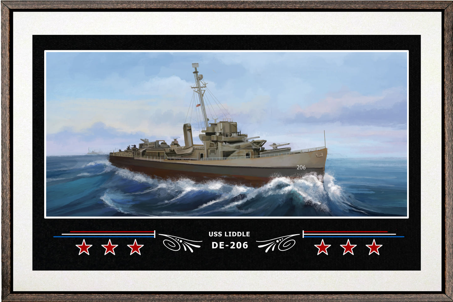 USS LIDDLE DE 206 BOX FRAMED CANVAS ART WHITE