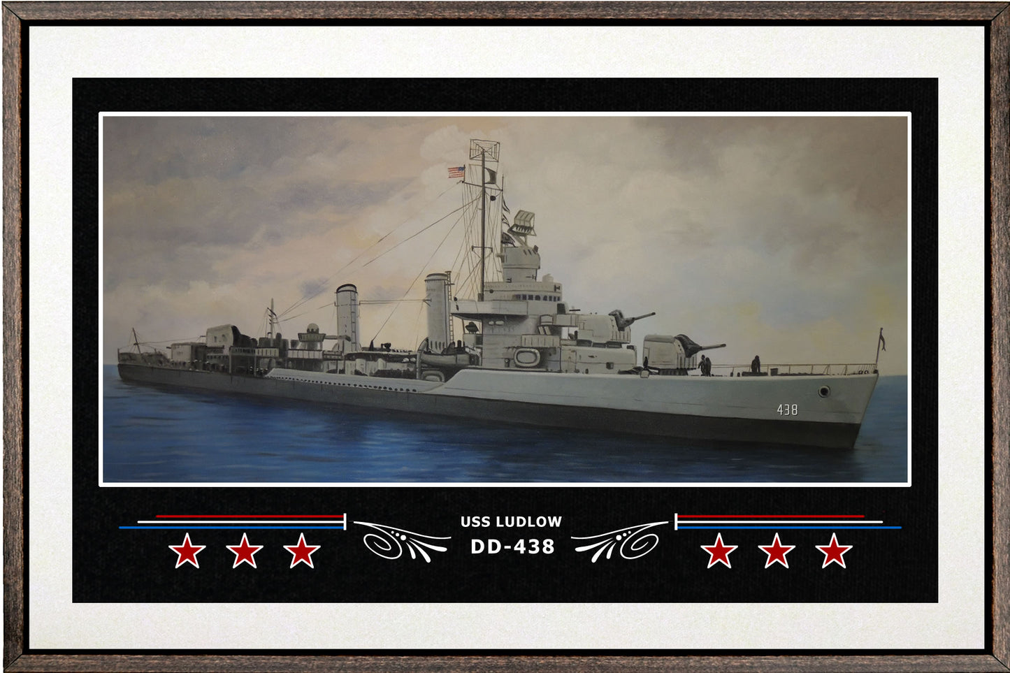 USS LUDLOW DD 438 BOX FRAMED CANVAS ART WHITE