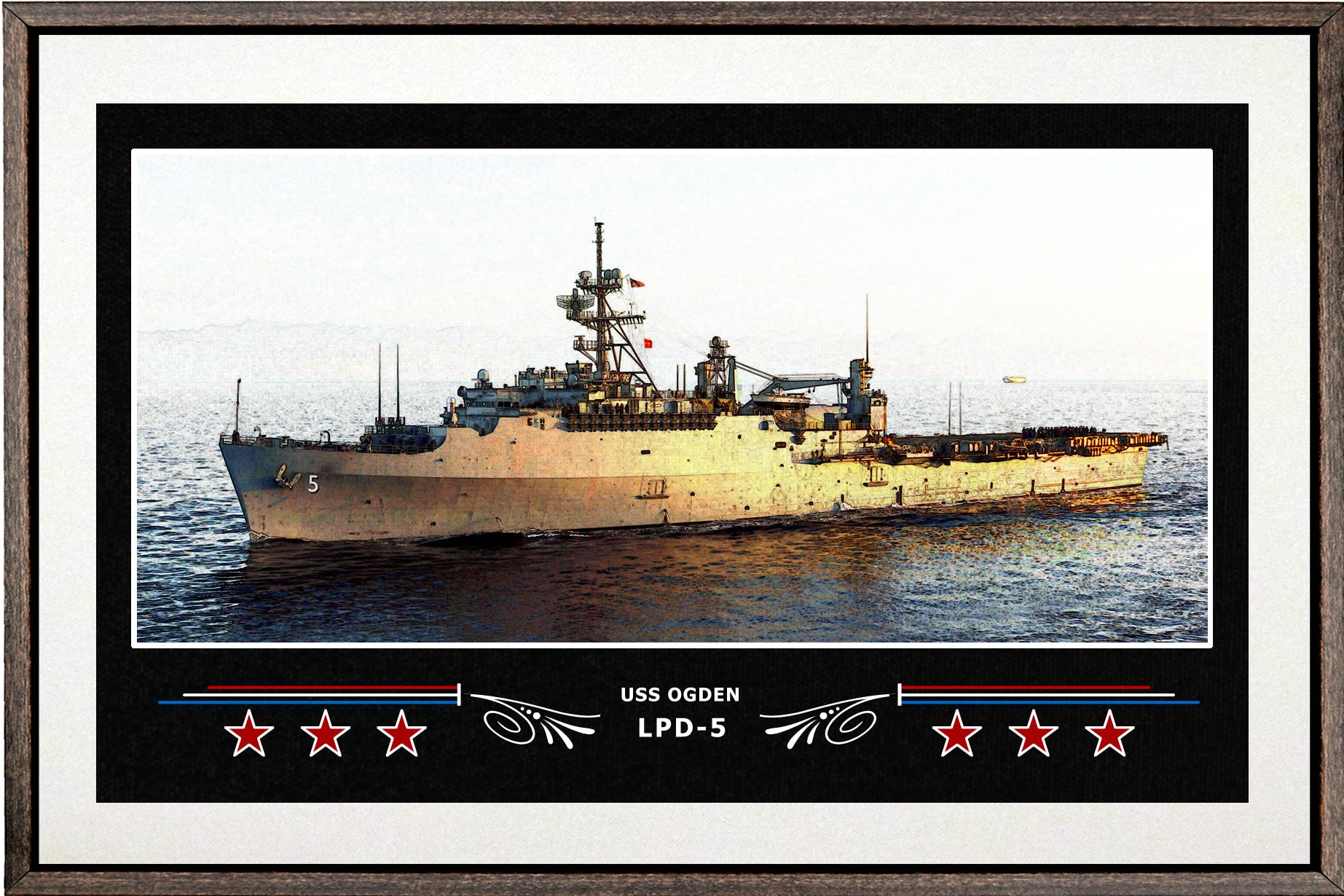 USS OGDEN LPD 5 BOX FRAMED CANVAS ART WHITE