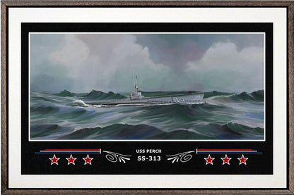 USS PERCH SS 313 BOX FRAMED CANVAS ART WHITE