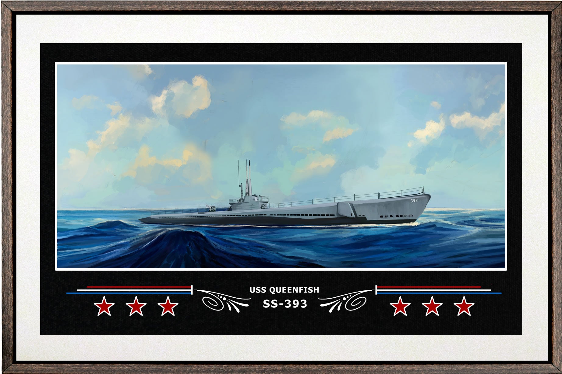 USS QUEENFISH SS 393 BOX FRAMED CANVAS ART WHITE