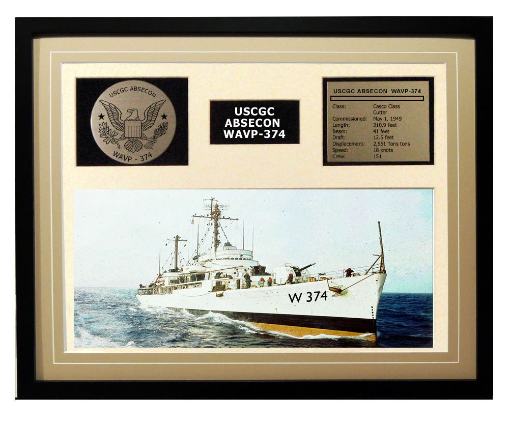 USCGC Absecon WAVP-374 Framed Coast Guard Ship Display Brown