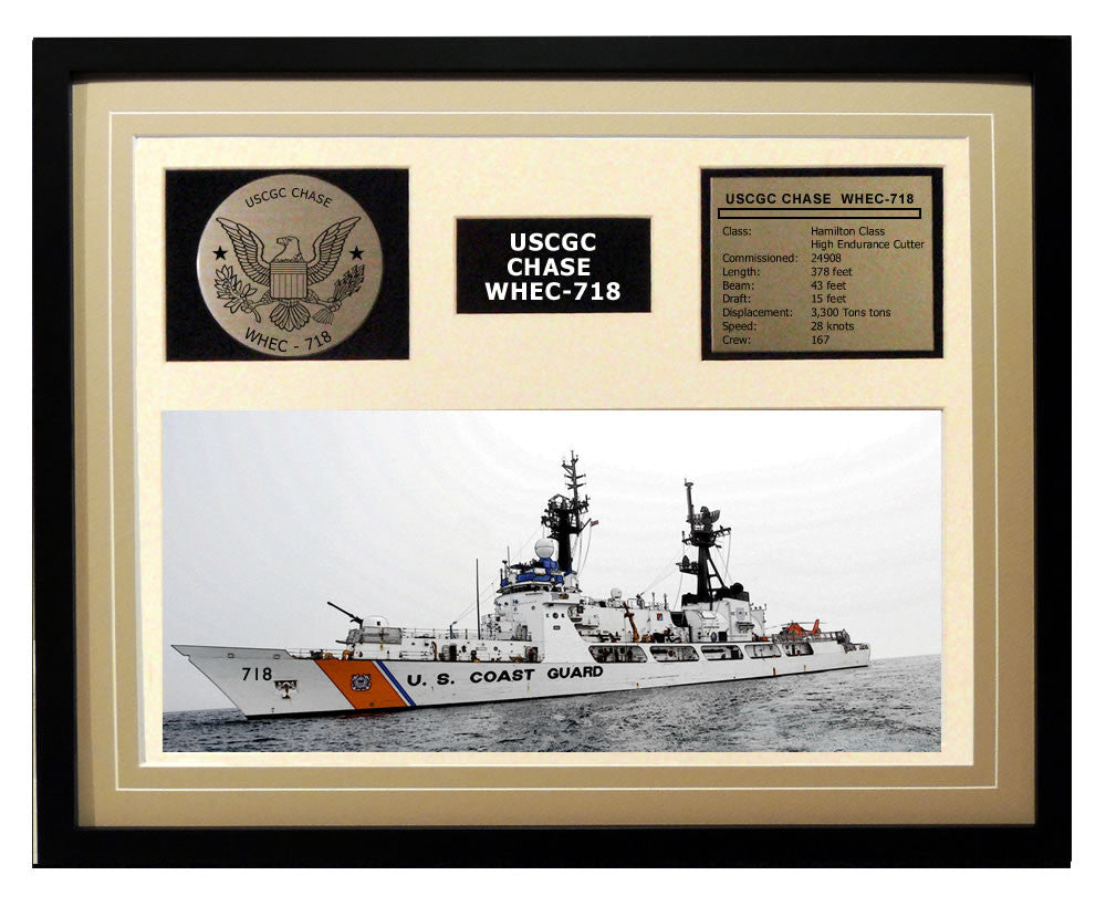 USCGC Chase WHEC-718 Framed Coast Guard Ship Display Brown