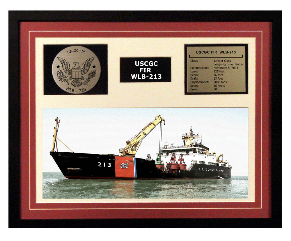 USCGC Fir WLB-213 Framed Coast Guard Ship Display Burgundy