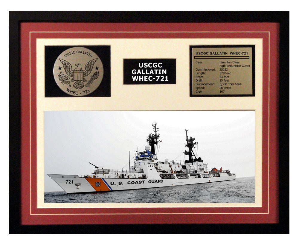 USCGC Gallatin WHEC-721 Framed Coast Guard Ship Display Burgundy