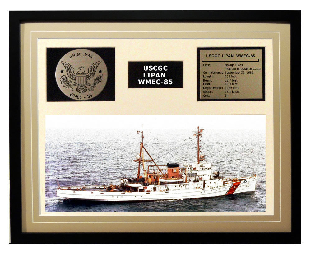 USCGC Lipan WMEC-85 Framed Coast Guard Ship Display Brown