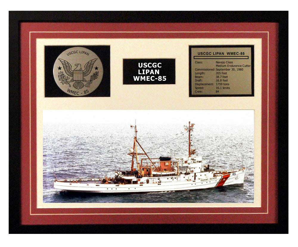 USCGC Lipan WMEC-85 Framed Coast Guard Ship Display Burgundy
