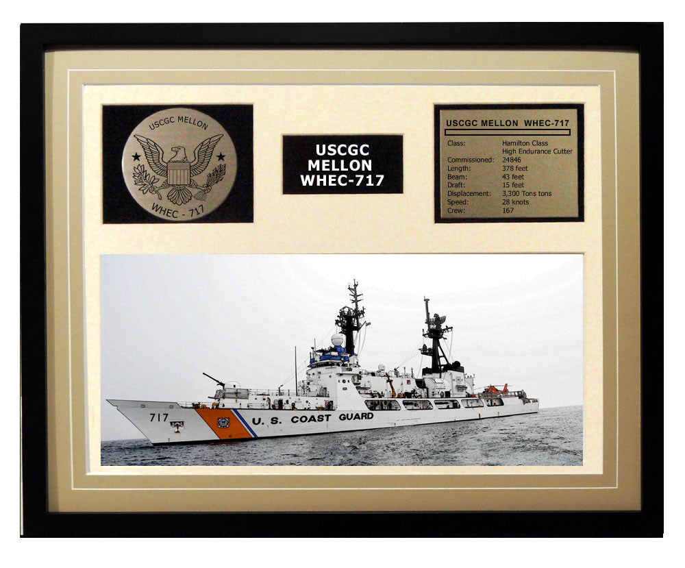 USCGC Mellon WHEC-717 Framed Coast Guard Ship Display Brown