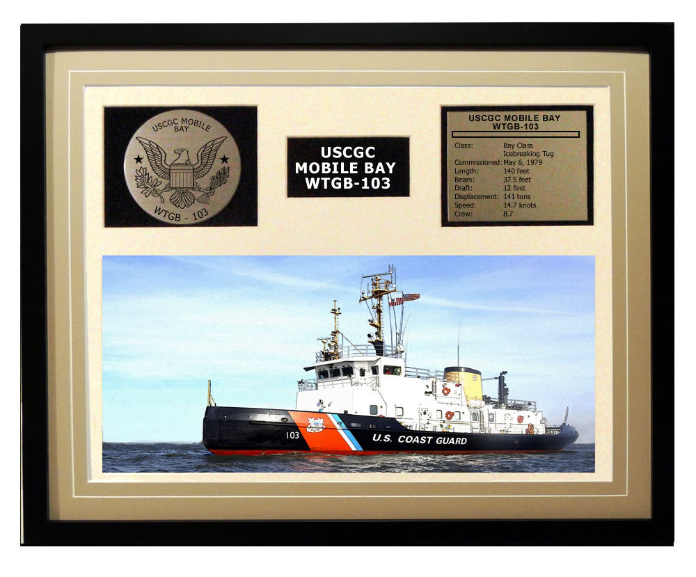 USCGC Mobile Bay WTGB-103 Framed Coast Guard Ship Display Brown