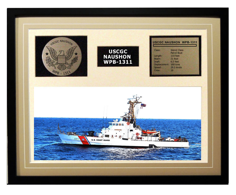 USCGC Naushon WPB-1311 Framed Coast Guard Ship Display Brown