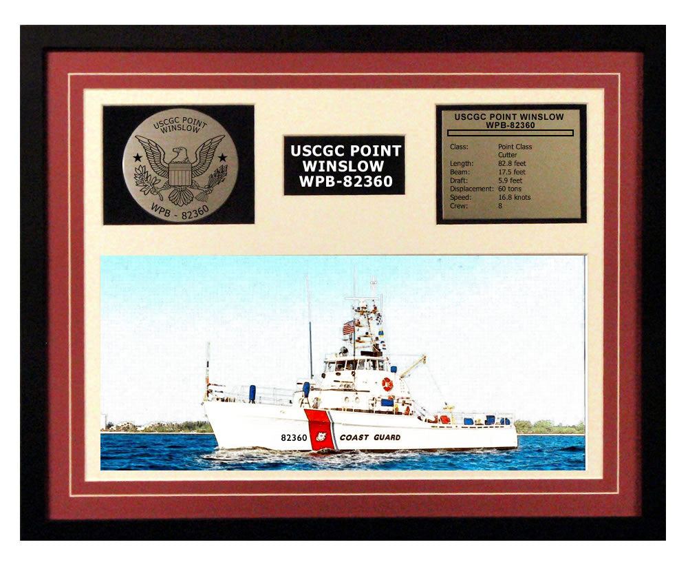 USCGC Point Winslow WPB-82360 Framed Coast Guard Ship Display Burgundy