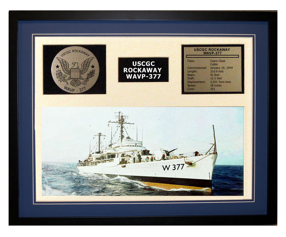 USCGC Rockaway WAVP-377 Framed Coast Guard Ship Display Blue