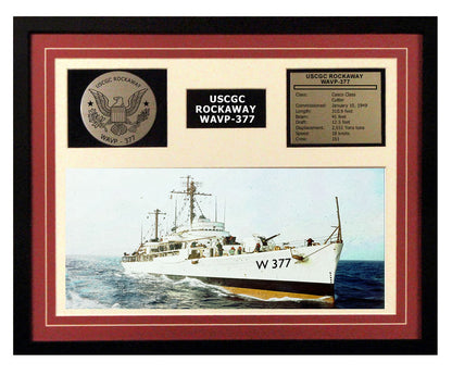 USCGC Rockaway WAVP-377 Framed Coast Guard Ship Display Burgundy