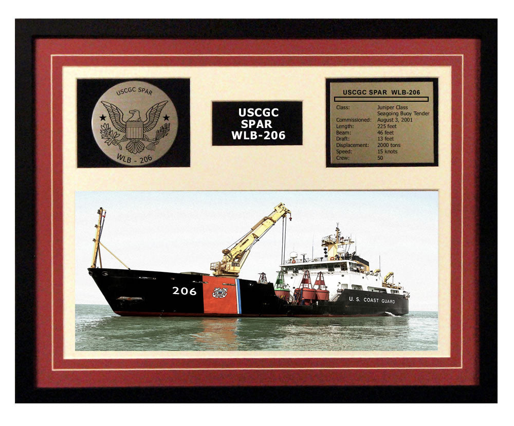 USCGC Spar WLB-206 Framed Coast Guard Ship Display Burgundy