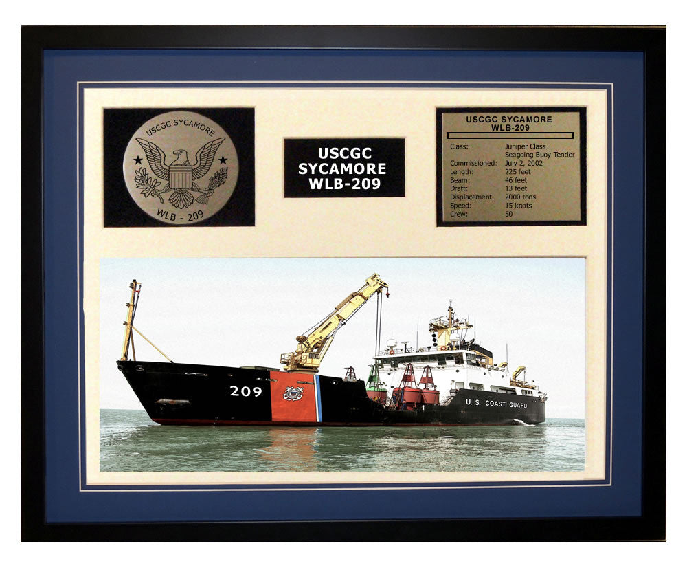 USCGC Sycamore WLB-209 Framed Coast Guard Ship Display Blue