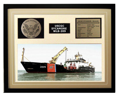 USCGC Sycamore WLB-209 Framed Coast Guard Ship Display Brown