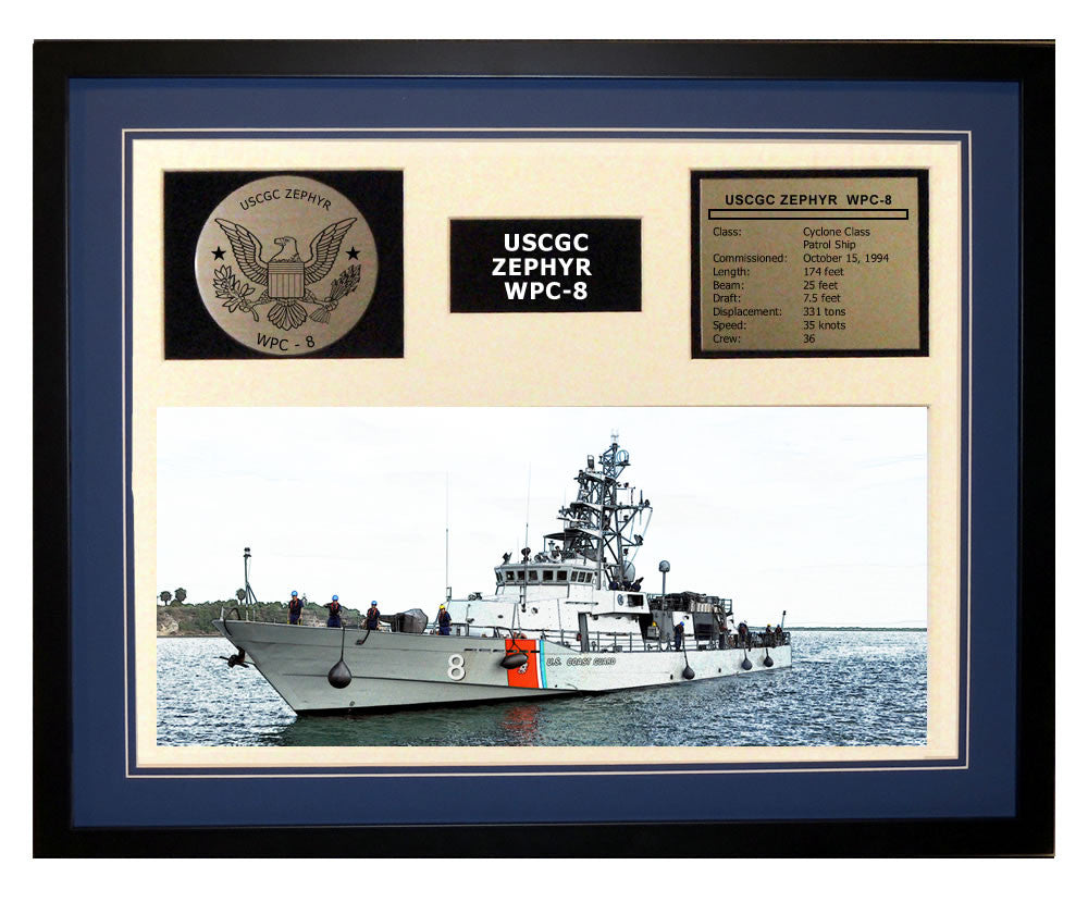 USCGC Zephyr WPC-8 Framed Coast Guard Ship Display Blue