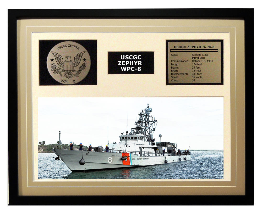 USCGC Zephyr WPC-8 Framed Coast Guard Ship Display Brown